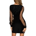 thumbnail image 2 of KOMOO Women Sequins Cocktail Dress Mesh Long Sleeve High Waist Patchwork Bodycon Dress Glitter Evening Dress, 2 of 8