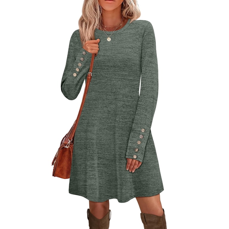winter dresses for women office Autumn 2025 Women's Clothing Casual Button Long Sleeve Medium Long Styles Loose Simplicity Dress Date Night Streetwear Vestidos Mint Green S Off-Shoulder Sleeves length dress with a Colors:Wine Arshiner Girl Tulle Dress