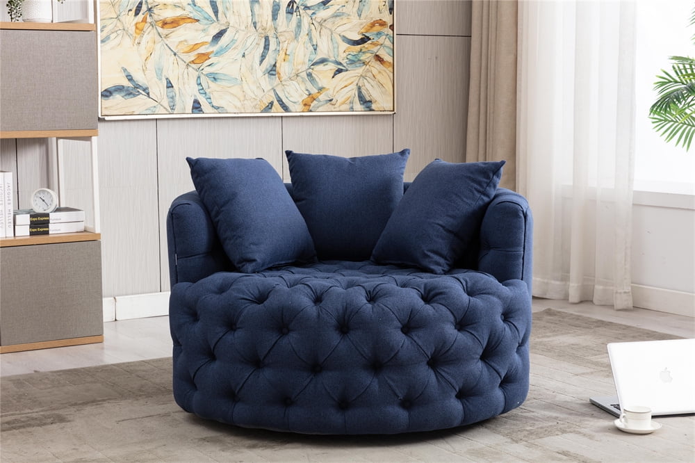 Swivel Sofa Lounge Club Leisure Chair, Oversized Round Swivel Chair Blue