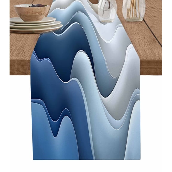 Blue Brown Table Runner 72 Inches, Aesthetics Moire Ombre Abstract Geometric Bed Runner Dresser Scarves Tabletop for Indoor Outdoor Parties/Ceremony/Banquet, 13" x 72"