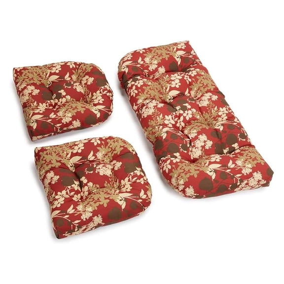 Outdoor Tufted Settee Cushion Set, Montfleuri Sangria, 3 Count