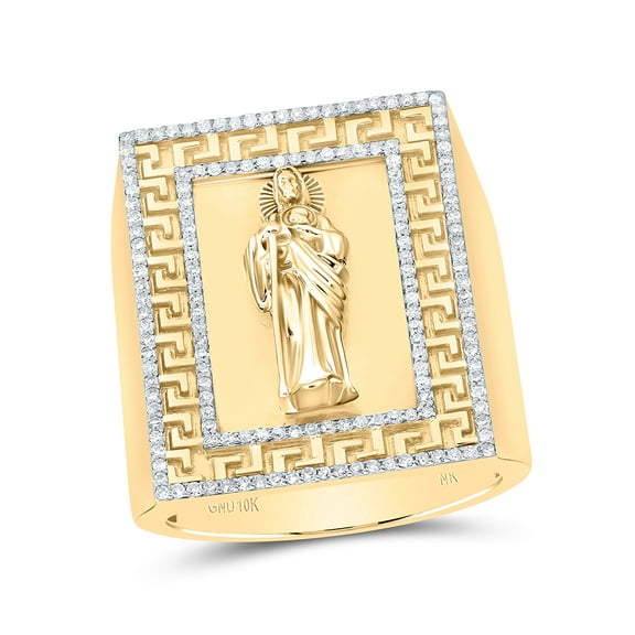 10kt Yellow Gold 1/2 Cttw Diamond St. Jude Mens Ring (1 Inches Version), Men Size: 8-12
