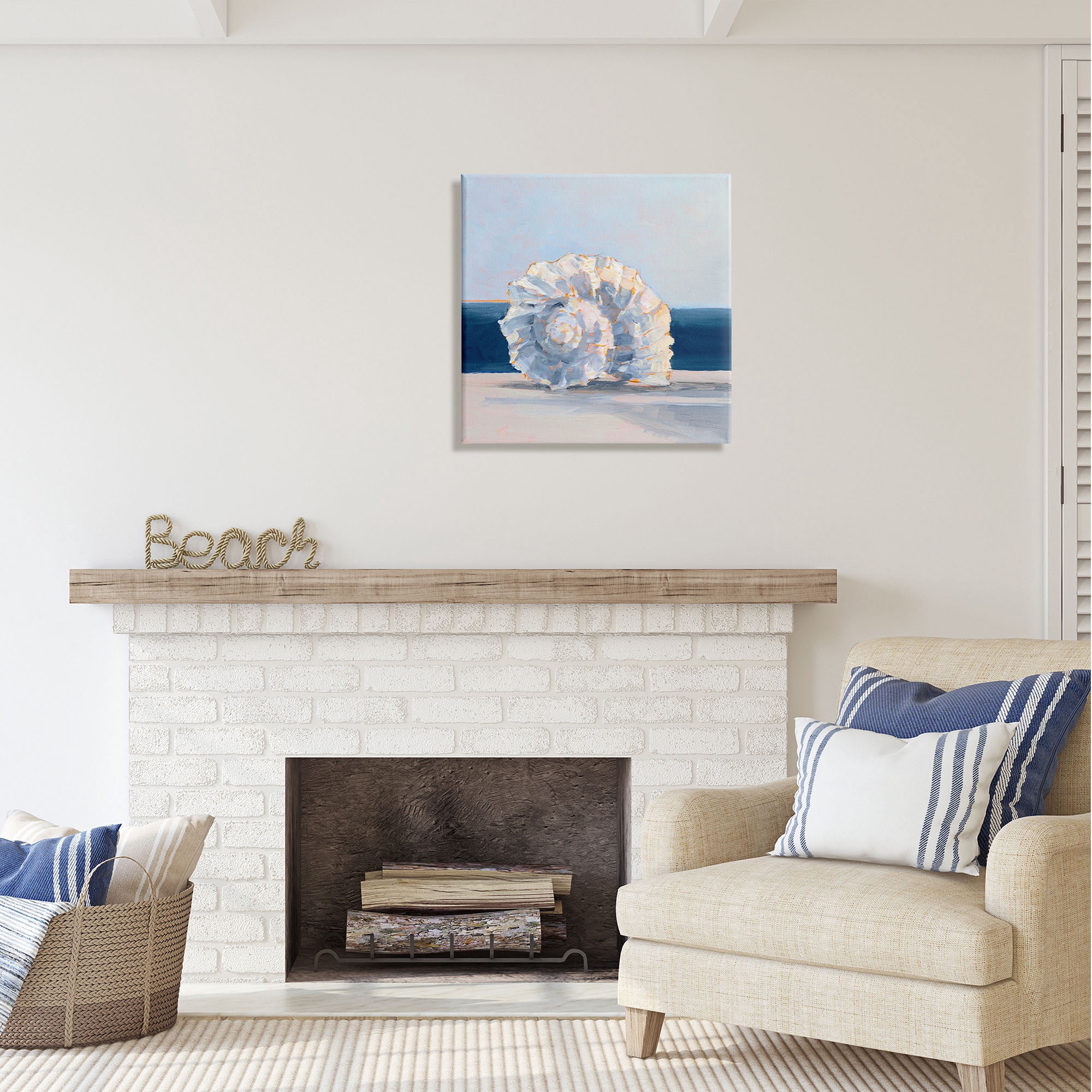 Stupell Industries Blue Seashell Painting Animals & Insects Painting Gallery Wrapped Canvas Print Wall Art, 24 x 24