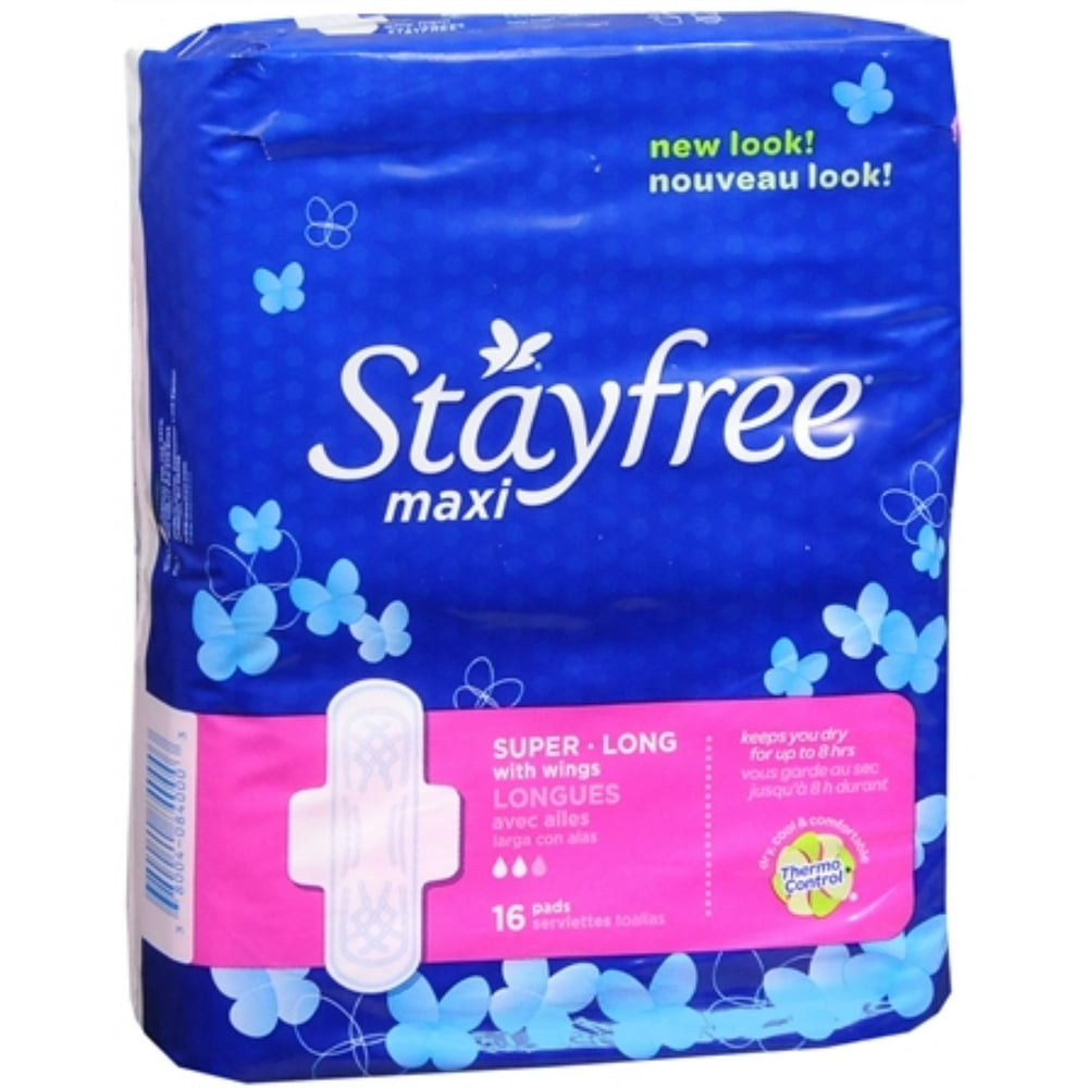 STAYFREE Maxi Pads Super Long With Wings 16 Each (Pack of 3) Walmart