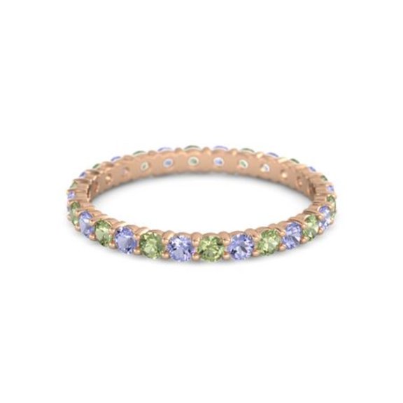 Round Eternity Band Peridot Tanzanite 925 Sterling Silver Rose Plated Ring