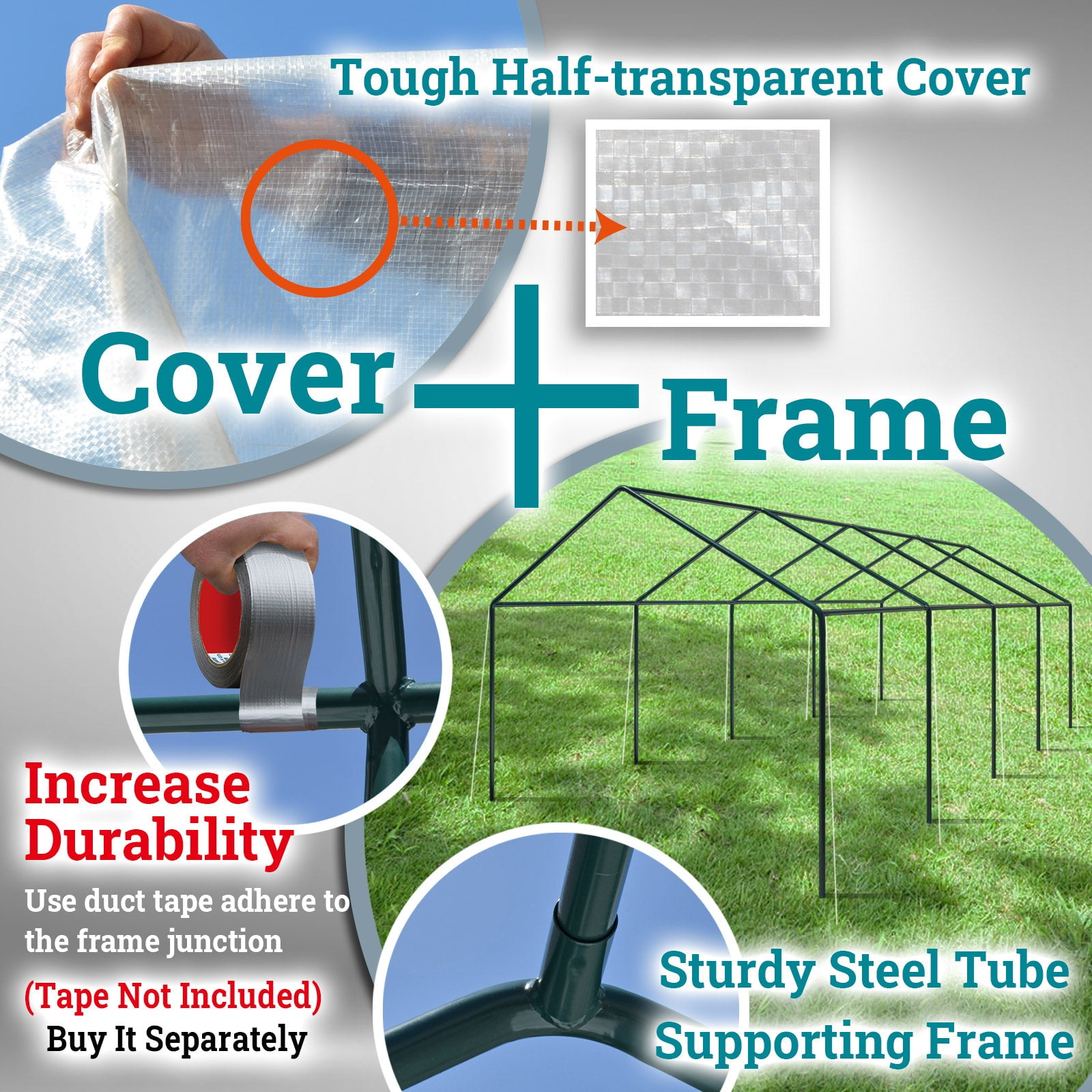 SUNRISEUMBRELLA Portable Greenhouse 2 Velcro Roll-up Doors Large Walk-in Steel Heavy Duty Transparent PE Cover Gardening Plant Hot Outdoor House
