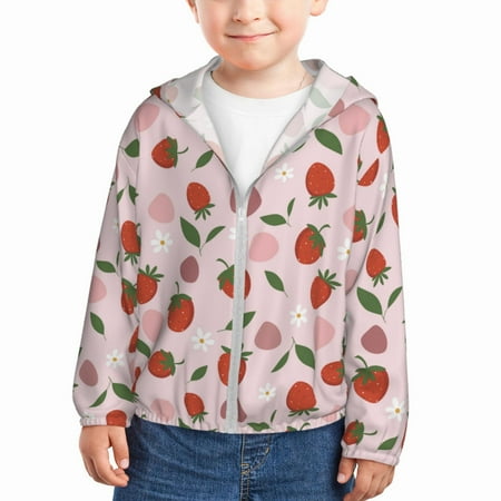 

Lukts Floral Strawberr Print Children s Long-Sleeved Sun Protection Clothing Hooded Sweatshirts for Boys and Girls Outdoor Sports-4 Years