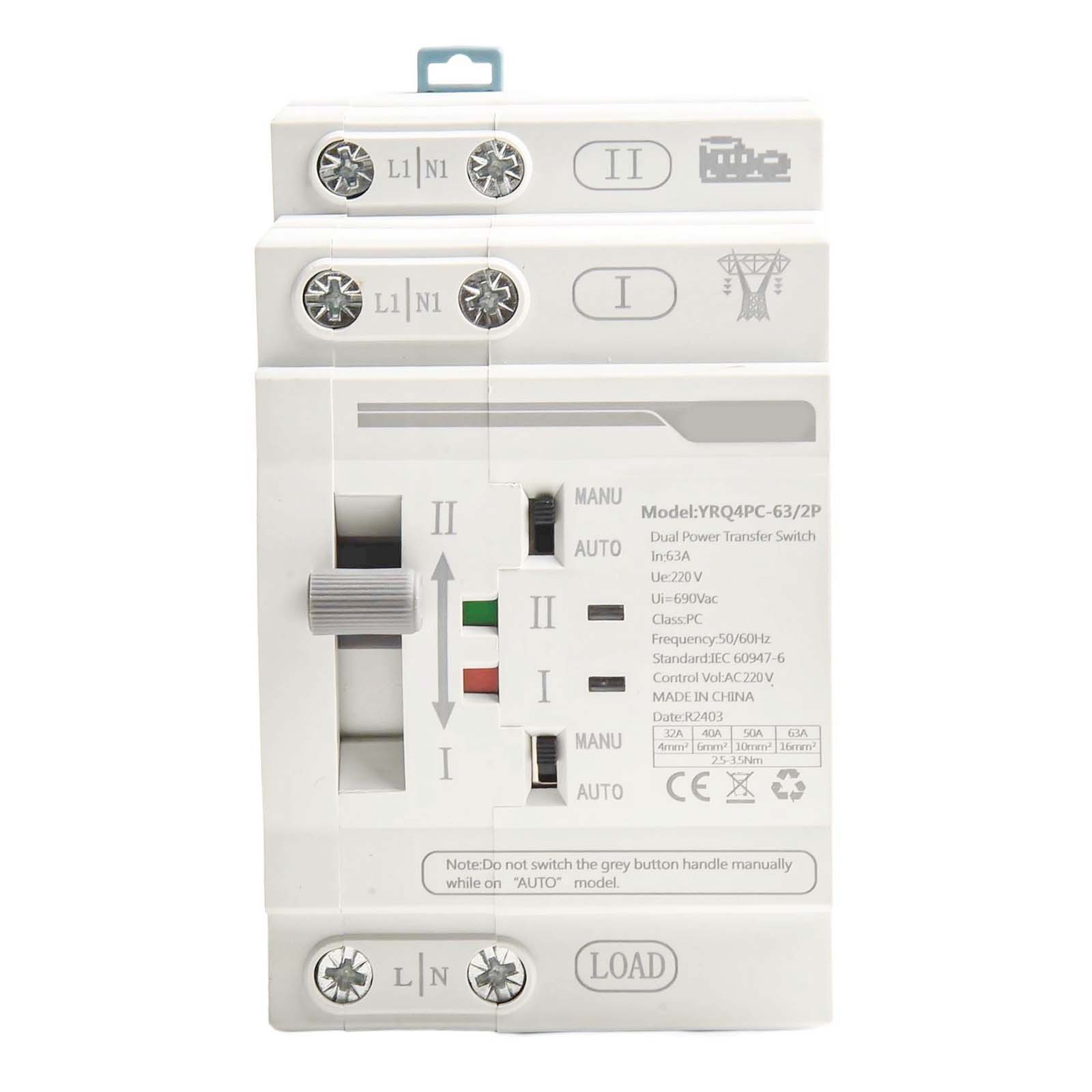ATS Dual Power Automatic Transfer Switch for Reliable Power Switching 220V 2P 63A