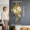 thumbnail image 2 of Elegant Metal Wall Clock with Pendulum and Gold and Gray Leaves, Modern Non-Walking Silent Metal Wall Clock, 2 of 8