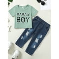 thumbnail image 3 of CARETOO Toddler Boy Clothes Summer Casual Sports Outfits Fabric Cotton Set Short Sleeve T Shirt Tee Denim Pants, 3 of 11