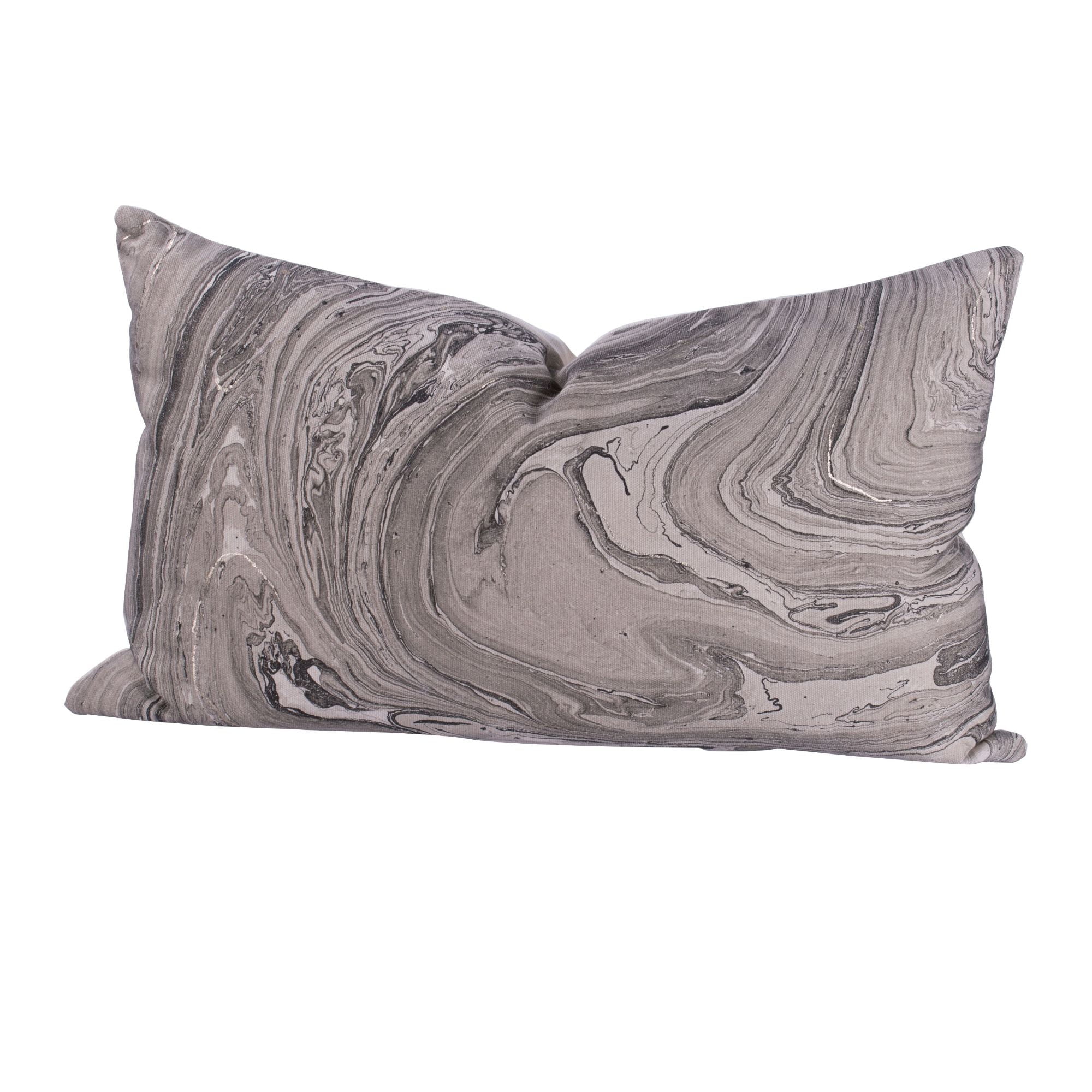 19.5" Gray and Black Marble Printed Rectangular Throw Pillow