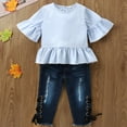 thumbnail image 2 of Baby Girl Ruffle Long Sleeve Blouse Jeans 2PCS Autumn Outfit Clothes Sets, 2 of 6