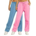 thumbnail image 2 of Bcresic 2 Pcs Woman Fleece Lightweight Straight Wide Leg Trousers Trendy Lounge Pants Workout Joogy for Lady,Y05_Pink,Large, 2 of 6