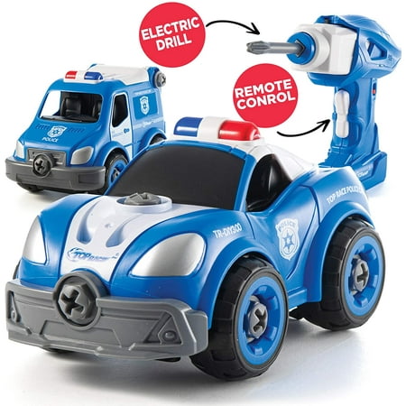 Take Apart Toys with Electric Drill | Converts to Remote Control Police Car | 2 in one Take Apart Toy for Boys | Gift Toys for Boys 3,4,5,6,7 Year Olds | Kids Stem Building Toy