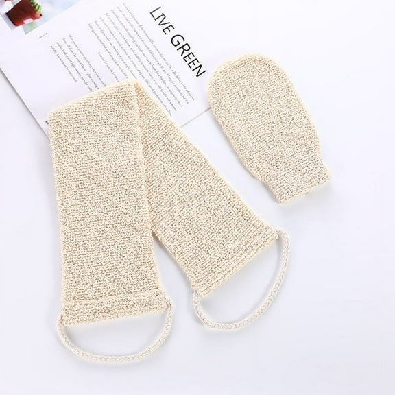 DEKEones Exfoliating Back Scrubber Bath Gloves Set, Exfoliating Shower Towel with Shower Gloves for Body Scrub, Back Cleaner Wash Gloves to Remove Dead Skin (Beige)