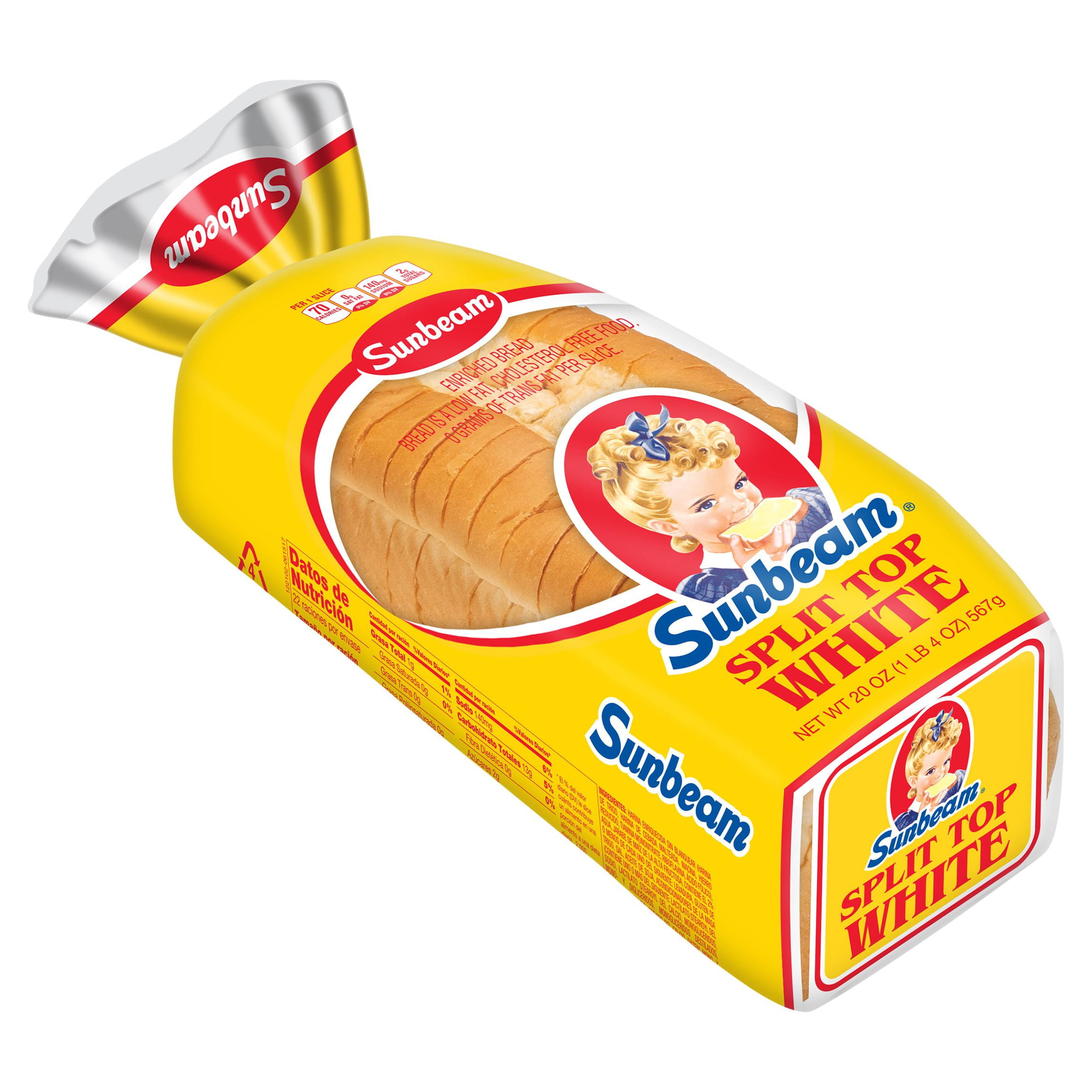 Sunbeam Split Top White Bread, Sandwich Bread Loaf, 20 Oz, Shelf-Stable