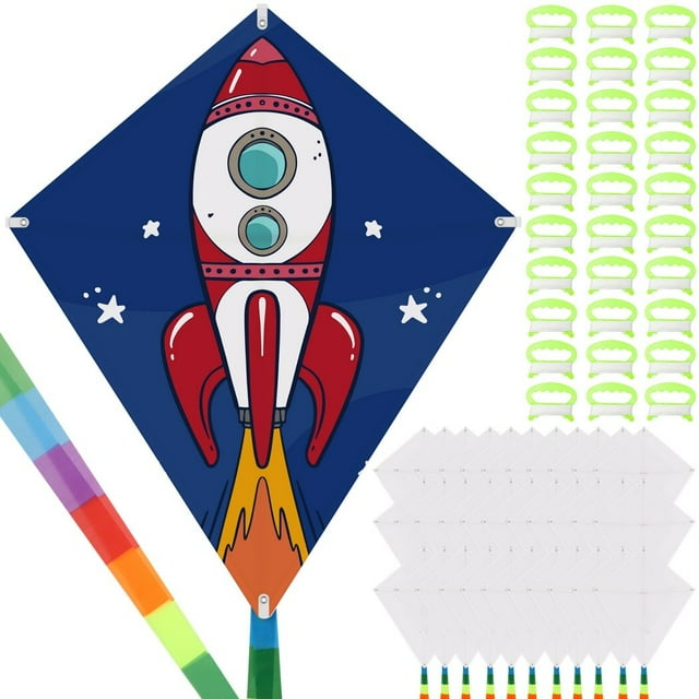 DIY Blank Kites, Coloring Bulk Kites Kit , Kite Making Craft Kit , Include 30 Hand Grips with 98ft Kite String, Outdoor Activities or Kids Aged 4+