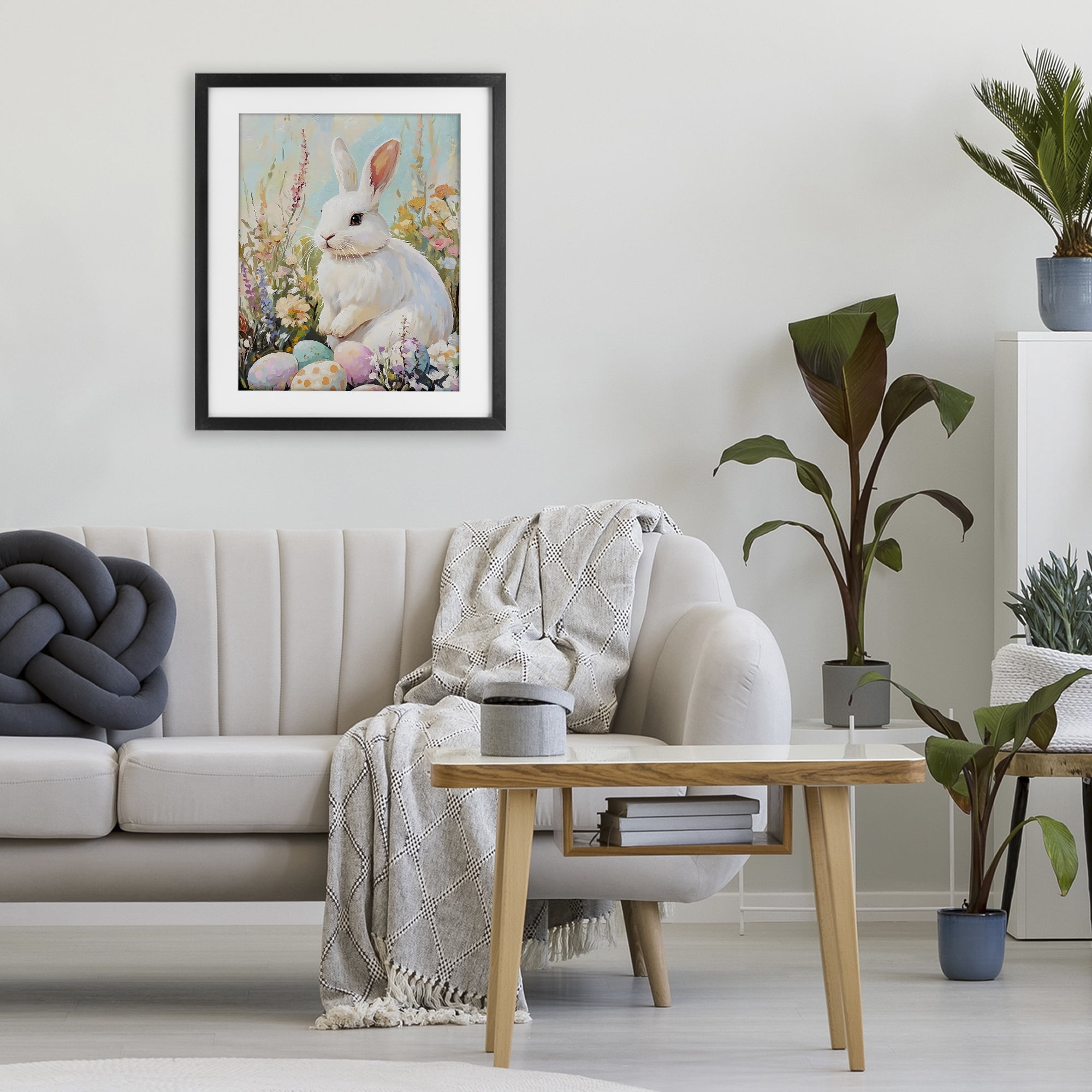 Stupell Industries White Easter Bunny in Wildflowers Black Framed Print Under Glass, design by The Prints Vibe
