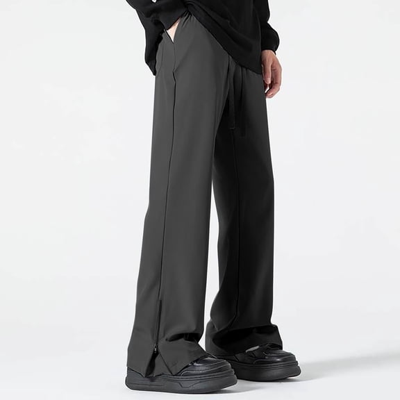 Aimik Men's Split Hem Wide Leg Pants Loose Drape Straight Trousers with Drawstring Trendy Lightweight Streetwear Daily Slacks