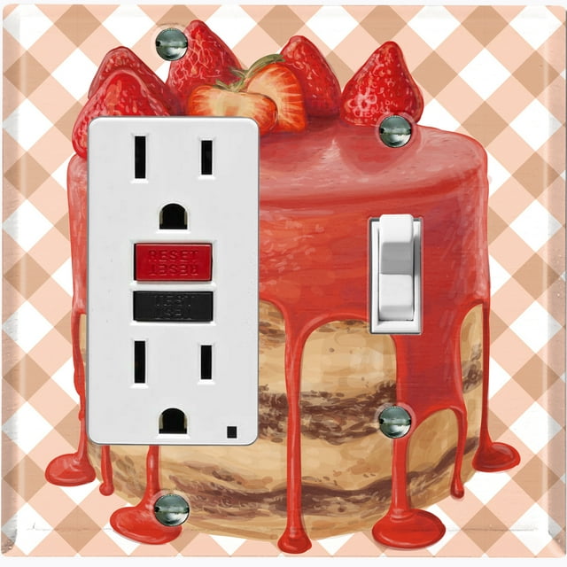 Metal Light Switch Wall Plate Outlet Cover (Layered Chocolate Strawberry Custard Cake - Single Rocker Single Toggle)
