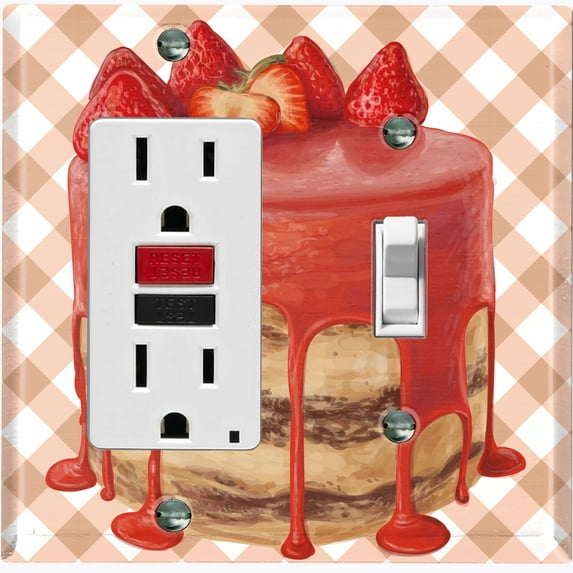 Metal Light Switch Wall Plate Outlet Cover (Layered Chocolate Strawberry Custard Cake - Single Rocker Single Toggle)