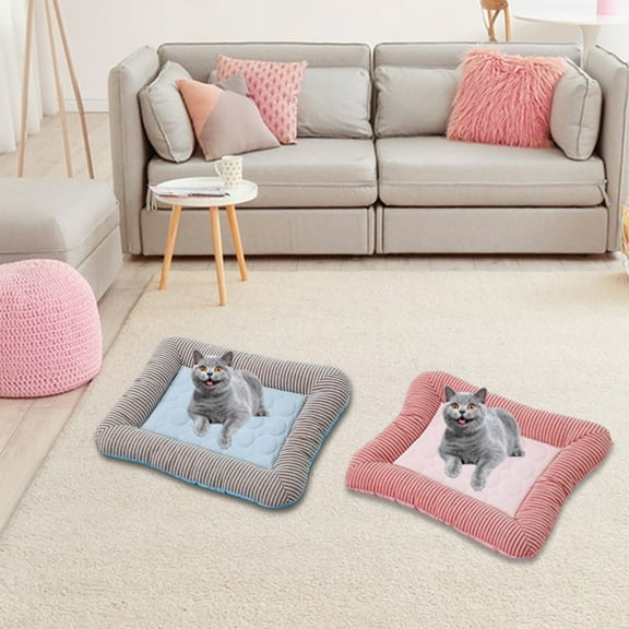 Dog Bed Mat for Small Dogs | Soft Fleece Crate Pad 17.7"x13.8" | Anti-Slip Pet Mattress, Washable, Joint Support, Blue or Pink, Ideal for Home & Bedroom