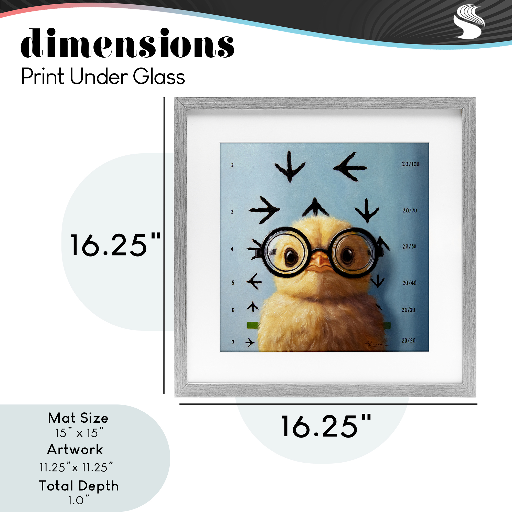 Four Eyes Chick Vision Gray Framed Print Under Glass, design by Lucia Heffernan