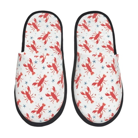 Balery Lobsters And Sea Stars Slient Indoor Furry Fleece Comfort House Shoes Soft Non-Slip Home Shoes Cotton slippers House Slippers-- Medium