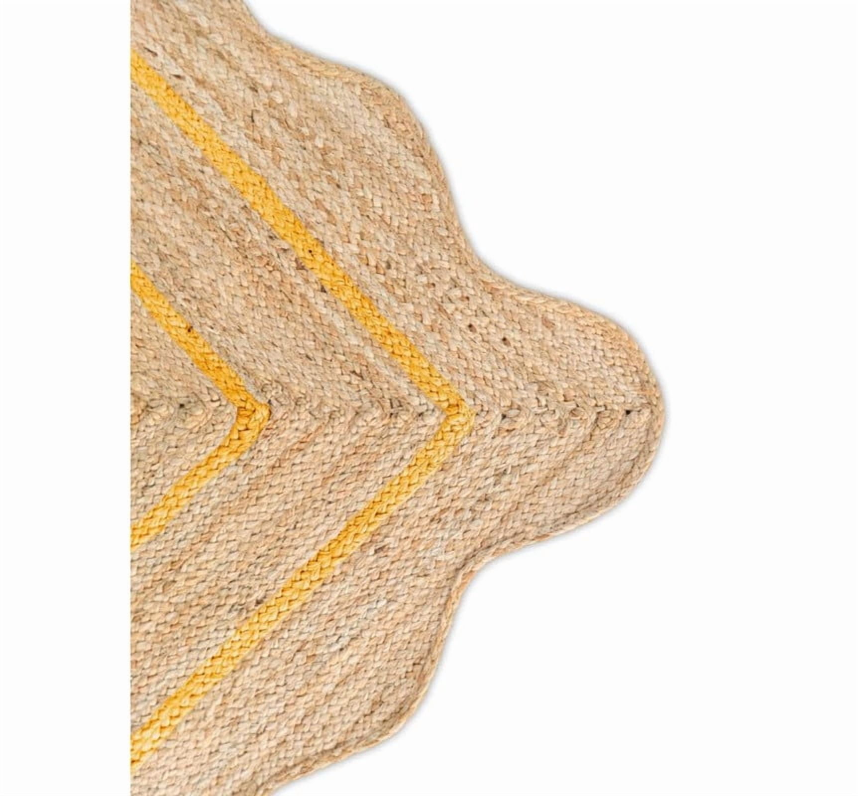 Wave Scalloped Natural Jute Rug, Handmade Boho Farmhouse Braided Eco-Friendly Indoor Carpet for Living Room, Bedroom, Hallway, Yellow, 9 X 12 FT