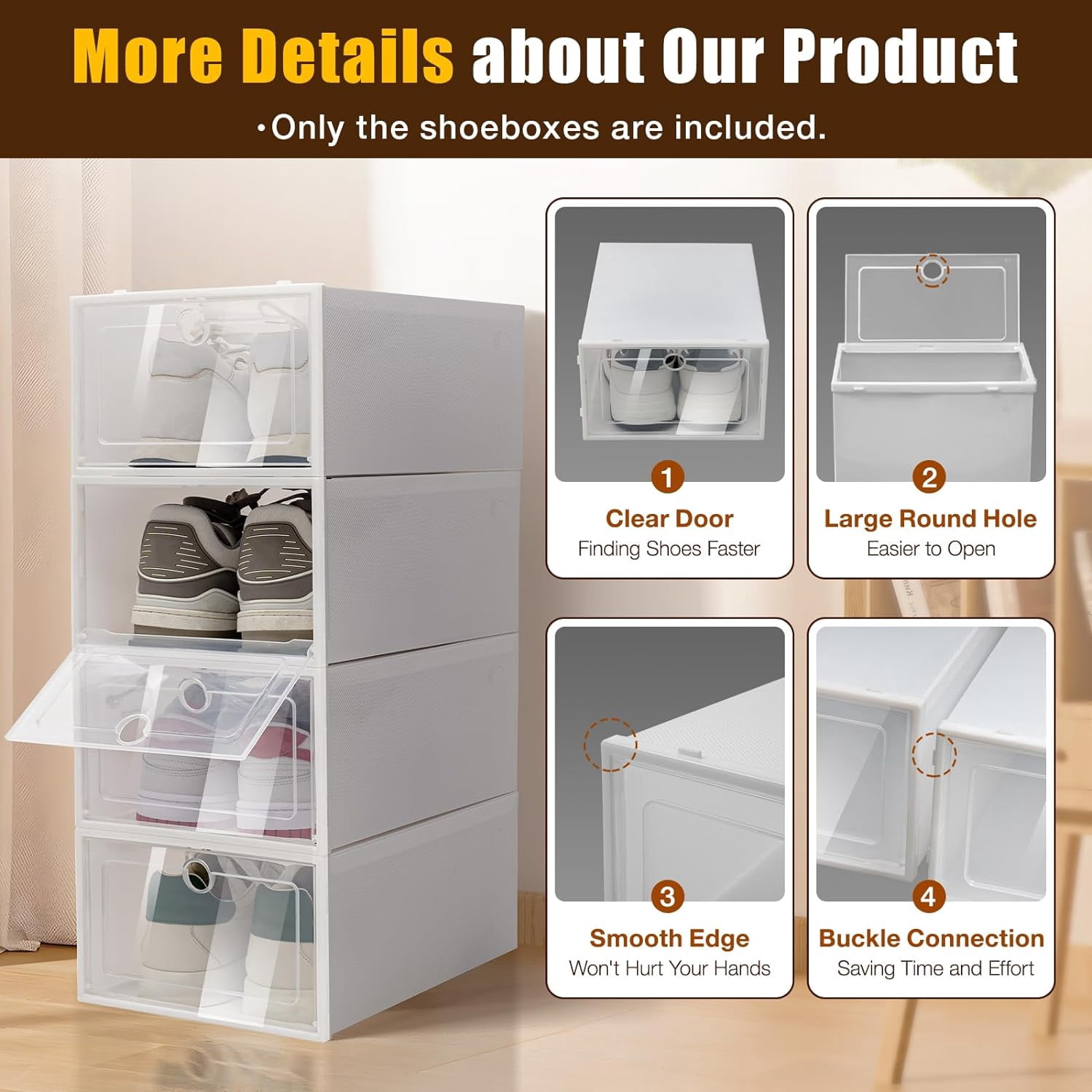 24 Pack Shoe Storage Boxs, Foldable Clear Plastic Shoe Organizer for Closet, Space Saving Stackable Shoe Rack for Entryway, Drop Front, Under Bed