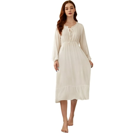 

Women s Summer Hollow Out SundressLong Sleeve Victorian Calf Length Super Comfy Beach Dress Wide Neck Classy Elegant Vantage Nightgown Sleepwear Swing Date Dress S-XL