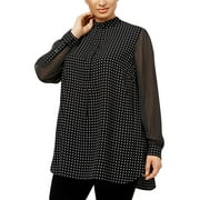 Anne Klein Womens Plus Polka Dot Chiffon Tunic Top