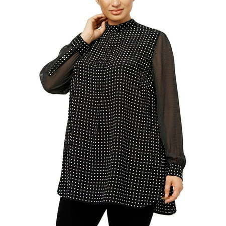 Anne Klein Womens Plus Polka Dot Chiffon Tunic Top
