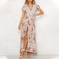 thumbnail image 4 of Odeerbi 2025 Floral Boho Dress Side Split Maxi Dress Summer DressWomen's Summer V-neck Dress Beach Bohemian Floral Print Holiday Dress, 4 of 7