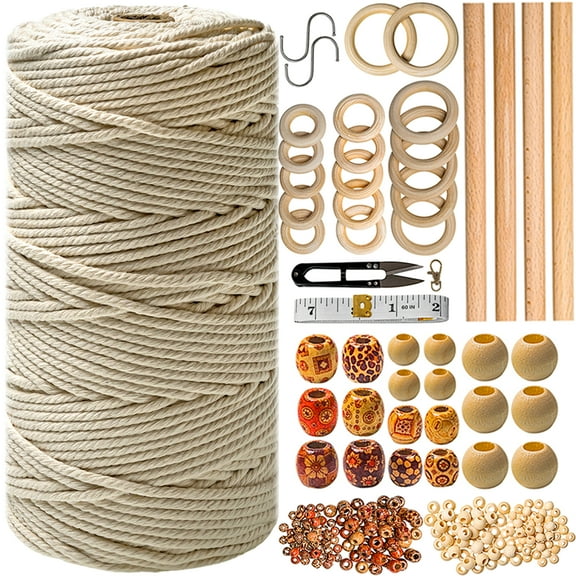 Macrame Kit - Beginner Macrame Supplies and Ebook with 225yd Macrame Cord 3mm. DIY Macrame Plant Hanger Kit for Adults