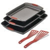 Rachael Ray Nonstick Bakeware Cookie Pan Set, 5-Piece, Gray with Red Silicone Grips