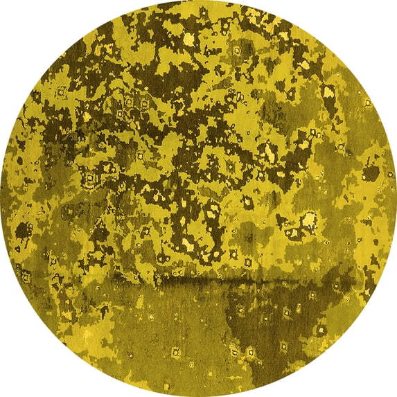 Ahgly Company Indoor Round Oriental Yellow Industrial Area Rugs, 4' Round