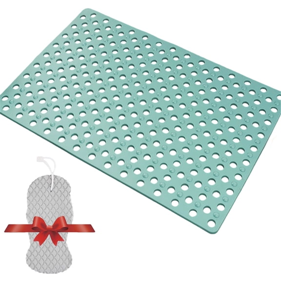 Secure Shower Mat, Non-Slip Washable Bath Mat with Suction Cups & Drain Holes, Easy-Clean Bathroom Shower Mat