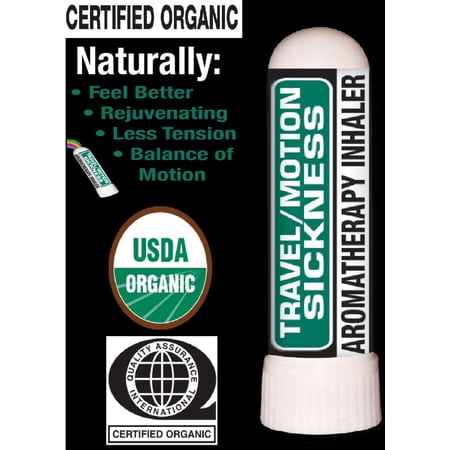 Nasal Inhaler Aromatherapy Travel/Motion - USDA Certified Organic - International Quality Assurance - 100% Pure Therapeutic Grade Organic Essential Oils 0.7 mL by Prevenage Made in USA / Fast Shipping