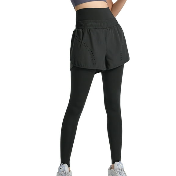 SWSMCLT Women's Athletic Leggings with Shorts Tummy Control Elastic Waist Yoga Thigh Running Soft Sports Buttery Pants Pockets Workout Active Slim Fit High Waisted Black Medium