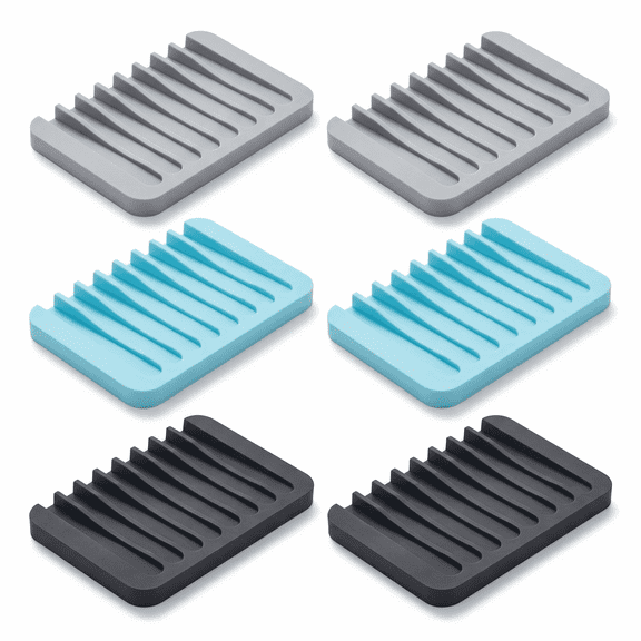 6PCS Soap Tray, Silicone Soap Holder, Non-Slip Soap Box, Bathroom Storage Organizer, Suitable for Shower Area, Kitchen Sink, Bathroom Shelf