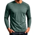 thumbnail image 2 of ZVAVZ Solid Long Sleeve T-Shirts for Men Ice Silk Crew Neck Athletic Tee Shirts Quick Dry Running Workout Tees Lightweight Stretchy Fitness Tops Green M, 2 of 4