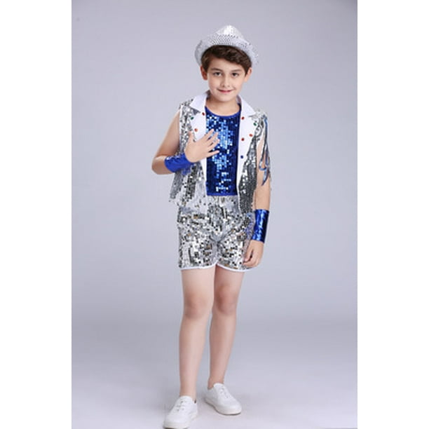 Disfraces de baile de jazz para niños, disfraces de actuación de baile callejero de danza moderna para niños, disfraces de actuación de baile de jazz con lentejuelas para niñas.