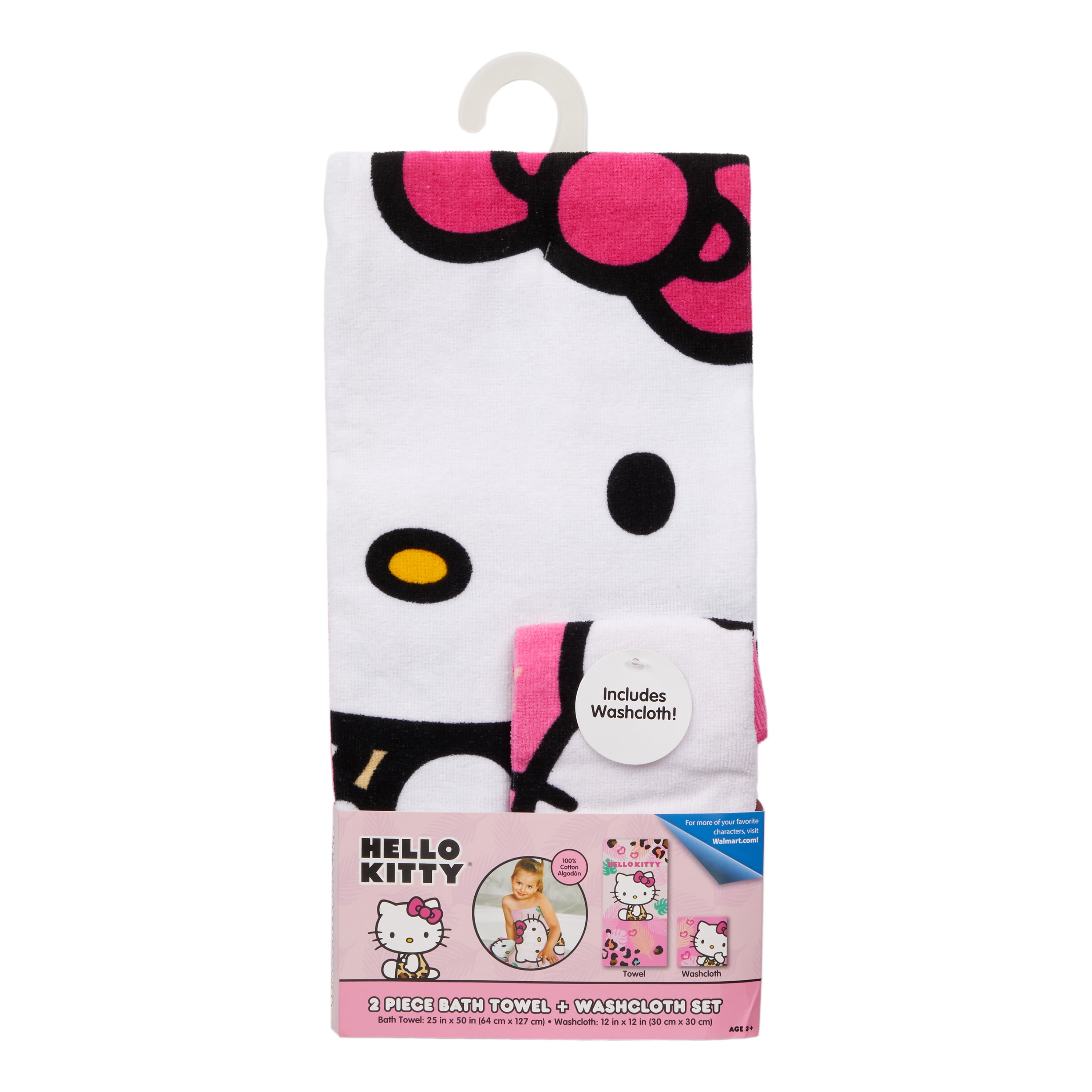 Hello Kitty Brandclub Hello Kitty Kids Cotton 2 Piece Towel and Washcloth Set