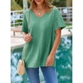 thumbnail image 4 of Womens Oversized Tshirts Knit V Neck Short Sleeve Tunic Tops Summer Casual Loose Fit Tee Shirts, 4 of 7