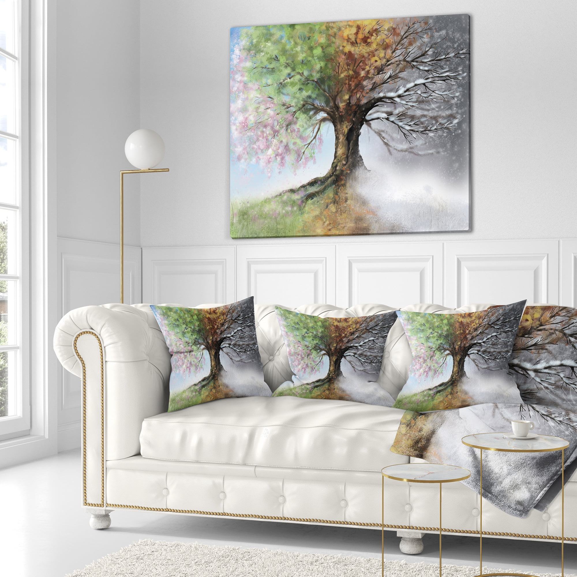Designart Tree with Four Seasons - Tree Painting Throw Pillow - 18x18