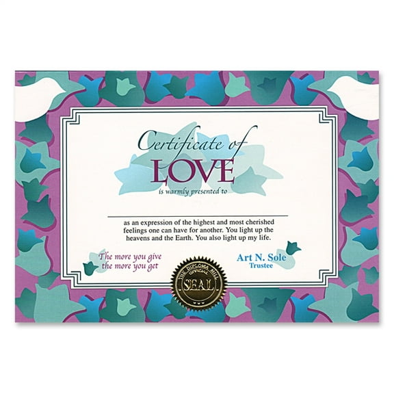 Beistle Pack of 6 Colorful "Certificate Of Love" Certificates 5" x 7"