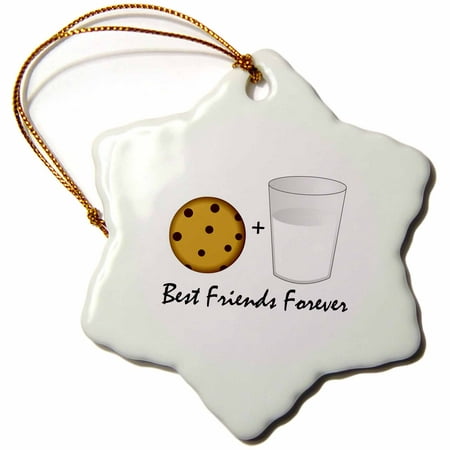 3dRose Cute Cartoon Milk and Cookies - Best Friends Forever - Snowflake Ornament,