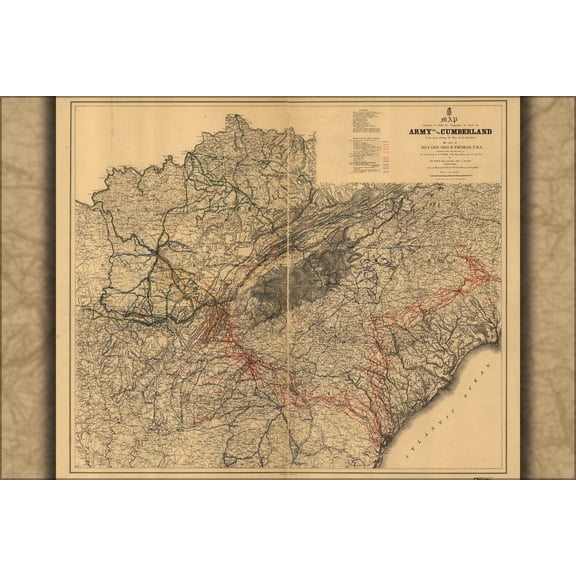 24"x36" Gallery Poster, map of Army of the Cumberland during civil war