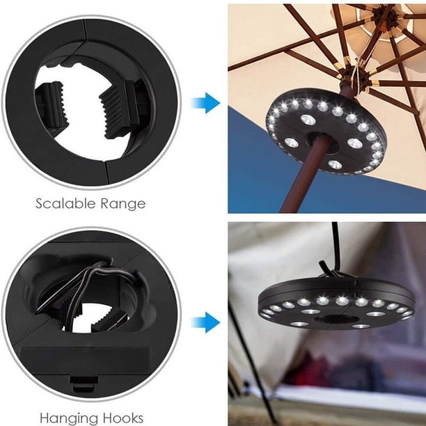 1 lámpara de sombrilla para patio, luz de sombrilla, 3 modos de brillo, 28 luces LED a 200 lux, 4 pilas AA, luz de palo para sombrillas al aire libre